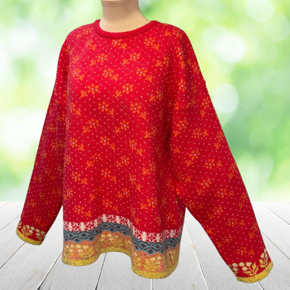 Vintage OILILY Holland Wool Blend Sweater Floral Fair Isle Made In Italy Sz XL